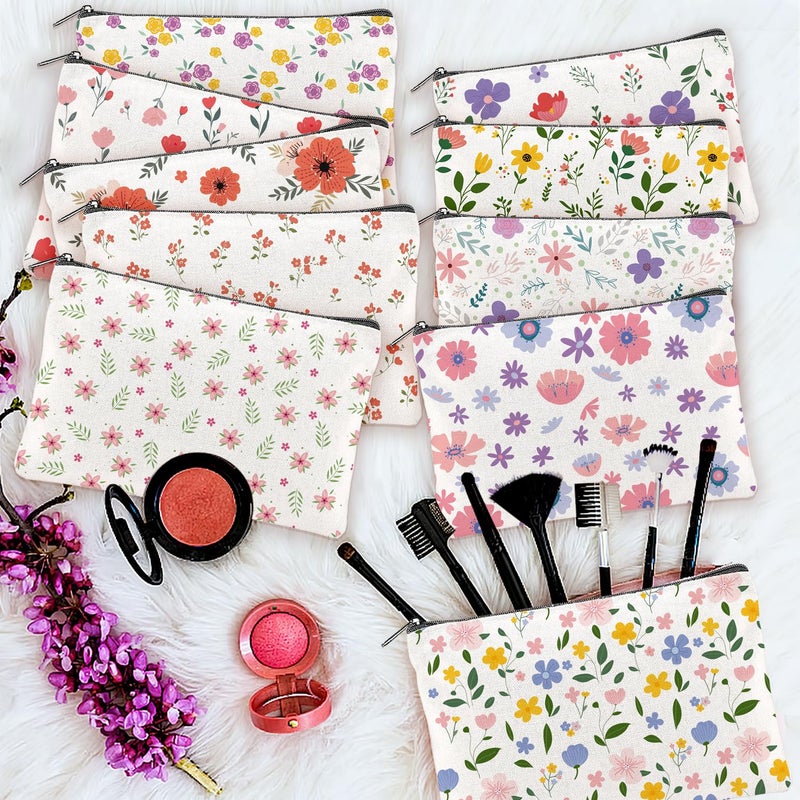 TWINKLEMON 20PCS Flower Canvas Makeup Bags Bulk Floral Cosmetic Bags for Women and Girls Multicolor Travel Pouch Wildflower Canvas Toiletry Bag Bulk Makeup Organizer Bags for Friendgiving Friend Gifts - Image 5