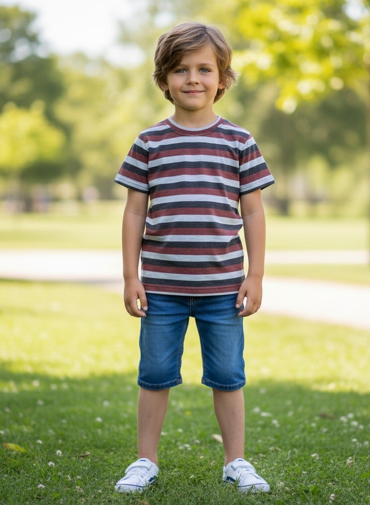 A trendy T-shirt with stylish stripes. Short-sleeved crew neck T-shirt - Image 1