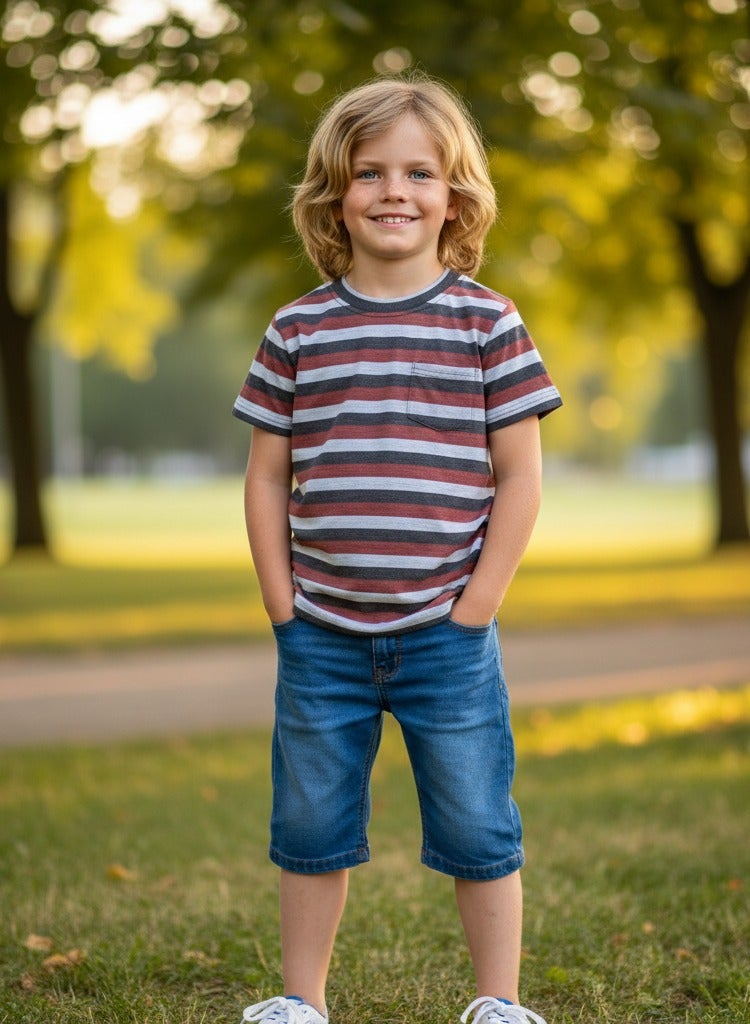 A trendy T-shirt with stylish stripes. Short-sleeved crew neck T-shirt - Image 2