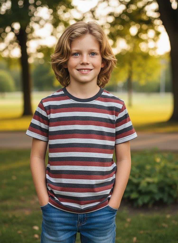 A trendy T-shirt with stylish stripes. Short-sleeved crew neck T-shirt - Image 3