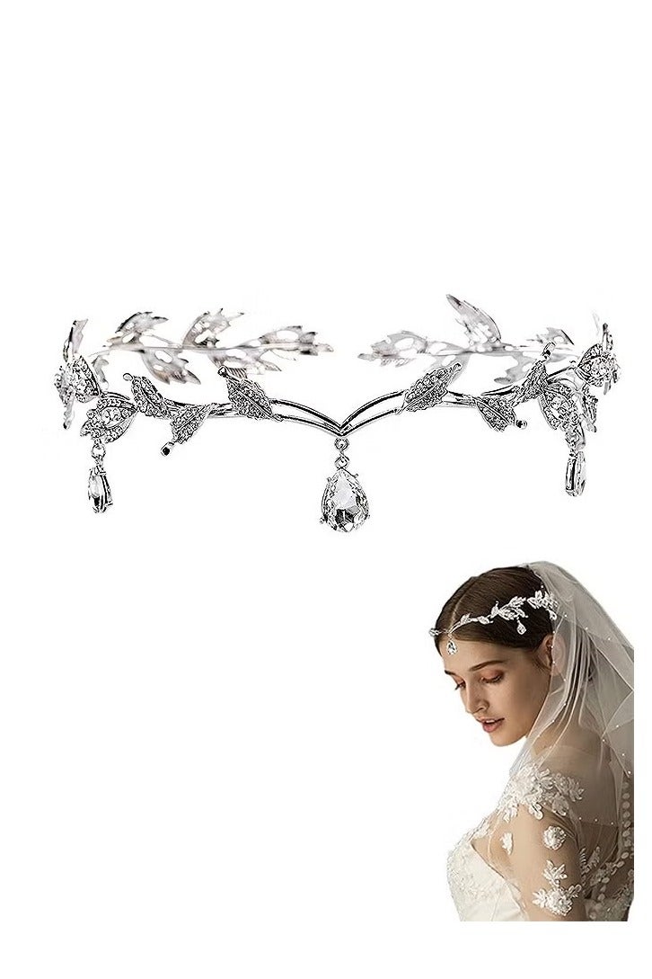 عصابات رأس فضية مرصعة بأحجار الراين لحفلات الزفاف، تيجان كريستالية معلقة، إكسسوارات شعر للعروس ووصيفة العروس وأعياد الميلاد وإكسسوارات تنكرية للنساء - Image 1