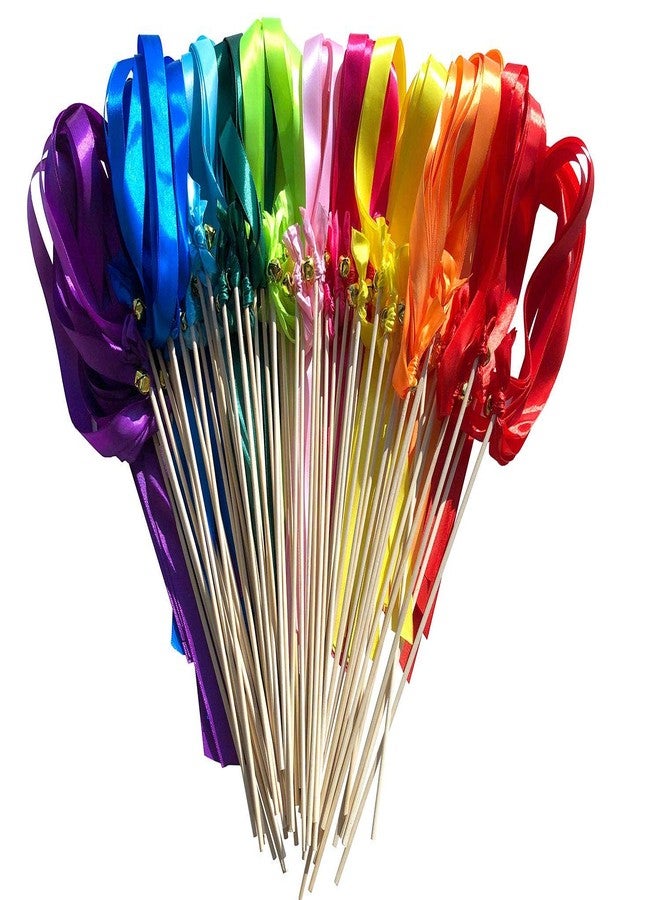 Kingsnow 50 Pack Ribbon Wands Wedding Streamers with Bells, Silk Fairy Stick Wish Wands Party Favors for Wedding Send Off Party Activities Table Holiday Celebration - Image 3
