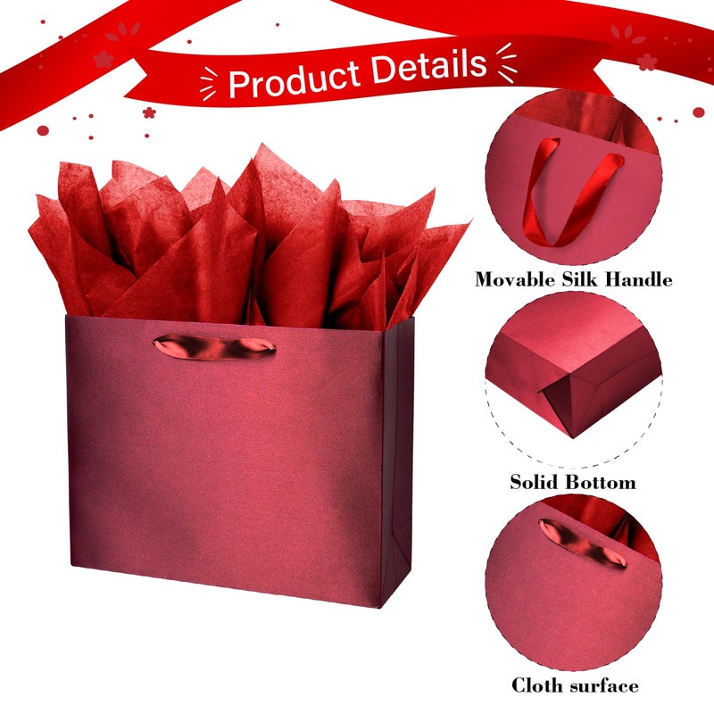Linelglobal Red Gift Bag With Tissue Paper Solid Color Silky For Women Men Boutique  Birthday  Anniversary  Wedding 13"" - Image 3