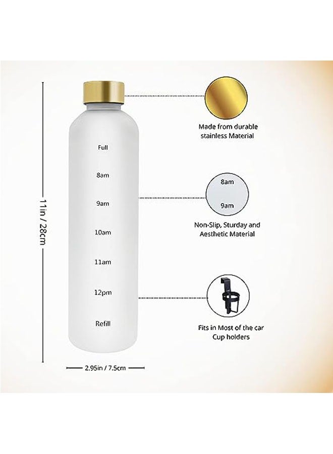 32oz Water Bottle with Times to Drink, Lightweight Motivational Water Bottle with Time Marker, BPA Free Reusable Water Bottle with Hydrating Reminder for Gym, Fitness, Workout, Travel (White)