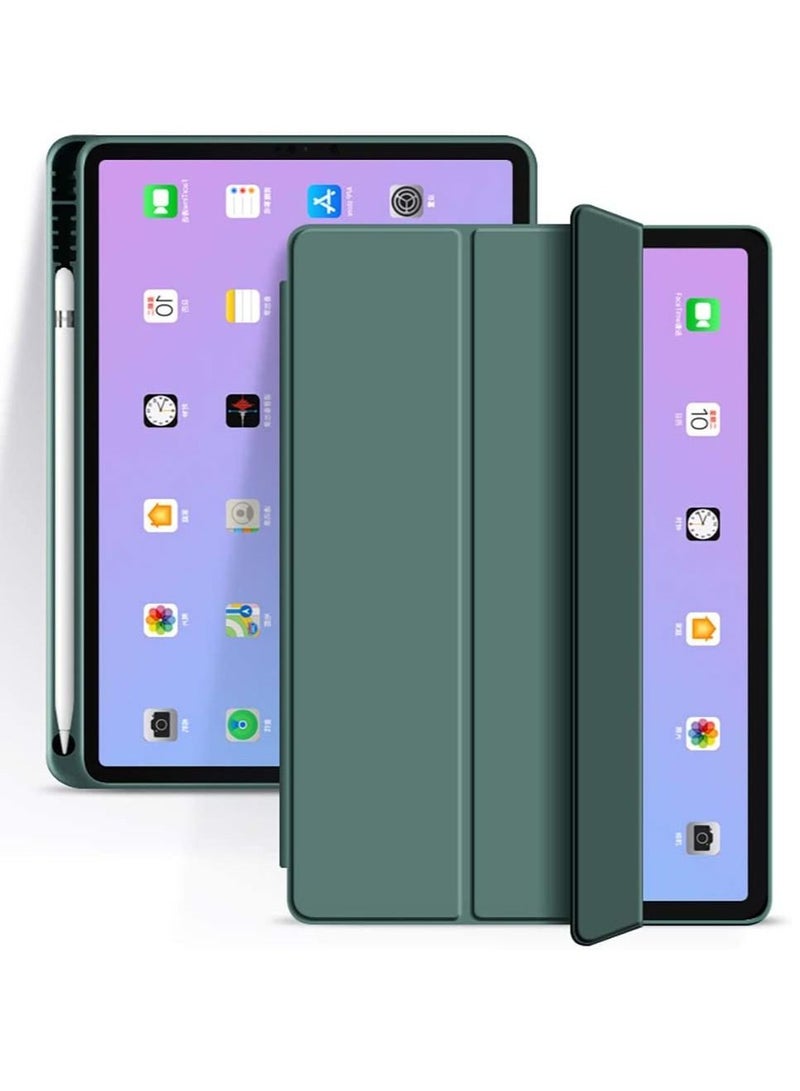 Case For New iPad Air 4 10.9, Silicone Pen Tray Design Ultra Slim Smart Magnetic Back, Trifold Stand Protective Cover with Auto Wake/Sleep, For iPad Air 4 10.9 Inch 2020-Dark green
