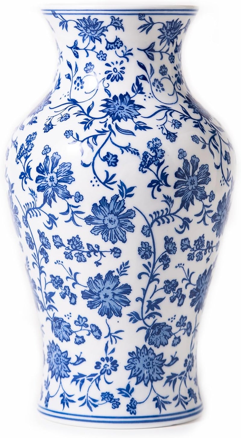 GaLouRo Blue and White Porcelain Décor, Blue and White Vase, Blue Vase, Chinoiserie Vase, Blue and White Ginger Jar Vase for Home Decor,Flower Vase,11" H - Image 1