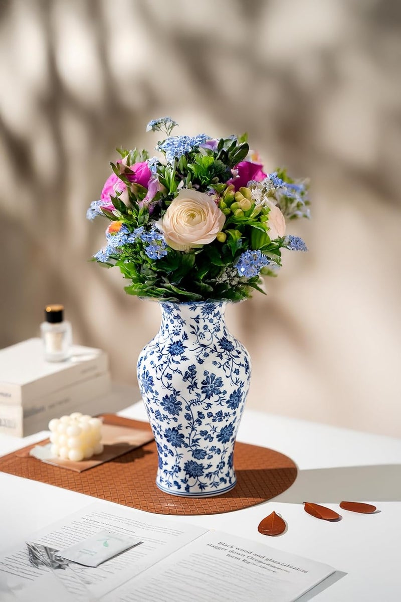 GaLouRo Blue and White Porcelain Décor, Blue and White Vase, Blue Vase, Chinoiserie Vase, Blue and White Ginger Jar Vase for Home Decor,Flower Vase,11" H - Image 3