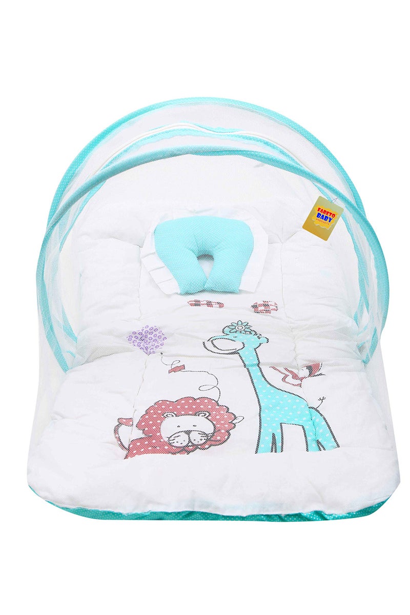 Fareto Baby Folding Digital Print Mattress with Mosquito Net(0-6 Months)(Size: L-32Inchs, B-19Inchs) (Pista Green) - Image 1