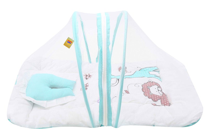 Fareto Baby Folding Digital Print Mattress with Mosquito Net(0-6 Months)(Size: L-32Inchs, B-19Inchs) (Pista Green) - Image 2