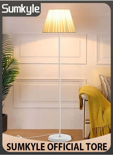 Floor Lamp with Fabric Lampshade, Modern Tall Floor Lamps for Living Room, Floor Standing Lamps Home Decor, Floor Lighting for for Bedroom, Study Room, Office (White)