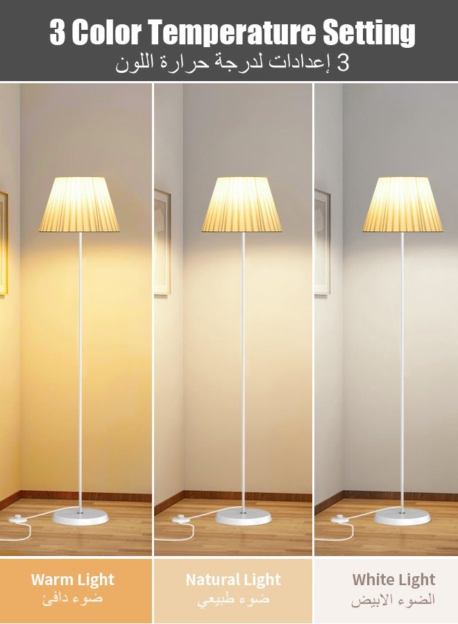 Sumkyle Floor Lamp with Fabric Lampshade, Modern Tall Floor Lamps for Living Room, Floor Standing Lamps Home Decor, Floor Lighting for for Bedroom, Study Room, Office (White) - Image 2