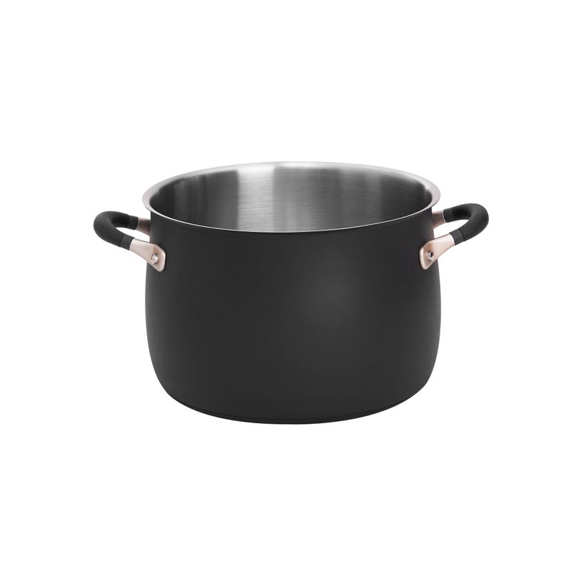 Meyer Stainless Steel Large Stockpot  8 Quart Stock Pot  Induction Pot  Dishwasher Safe  Oven Safe  Matte Black with Silicone Handles  Accent Series Cookware  24cm  76L  8 qt