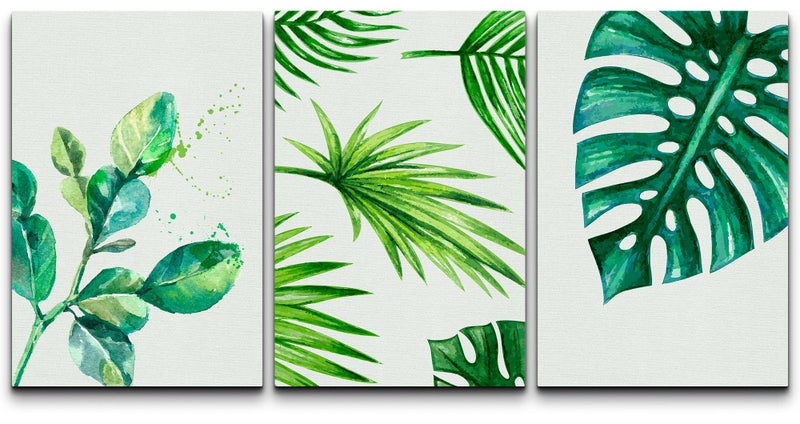 wall26 Canvas Print Wall Art Set Tropical Monstera Palm Leaf Variety Floral Plants Watercolor Modern Art Rustic Colorful Multicolor Pastel for Living Room Bedroom Office 16x24x3