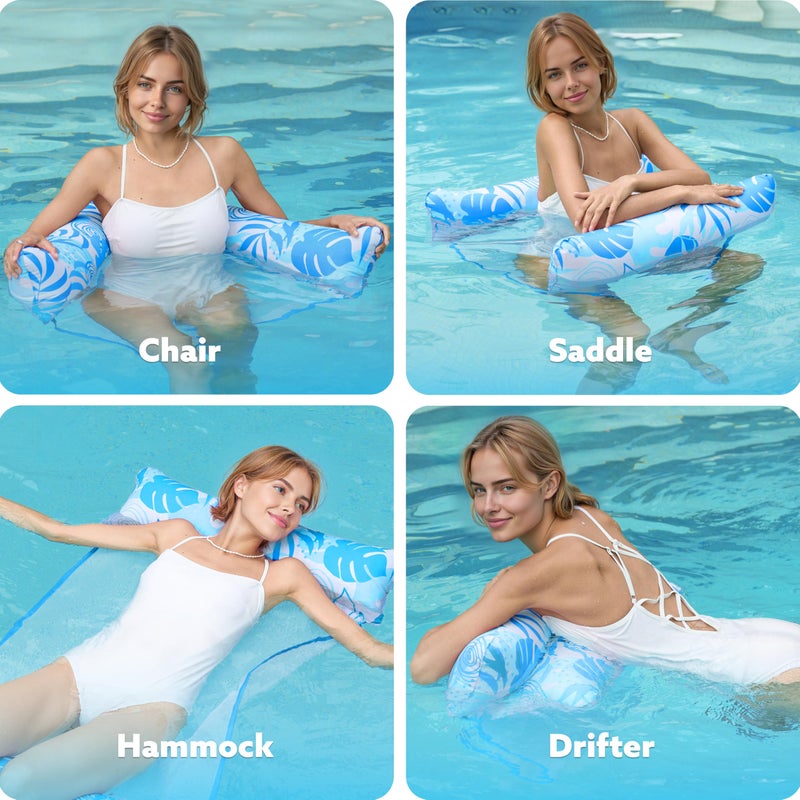 SLOOSH Hammock Pool Floats Adults  4-in-1 Multi-Purpose Inflatable Pool Floaties Soft PVC Water Hammock Lounge (Blue) - Image 3
