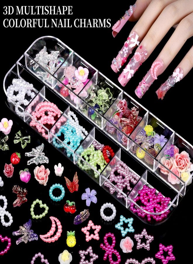FANDAMEI Nail Charms, 8-Box Nail Charms and Gems, Fruit Bow Hawaii Flowers Petals 3D Nail Art Charms Bulk, Colorful Bubble Beads Nail Rhinestones, Gold Studs Flatback Nail Pearls for DIY - Image 2