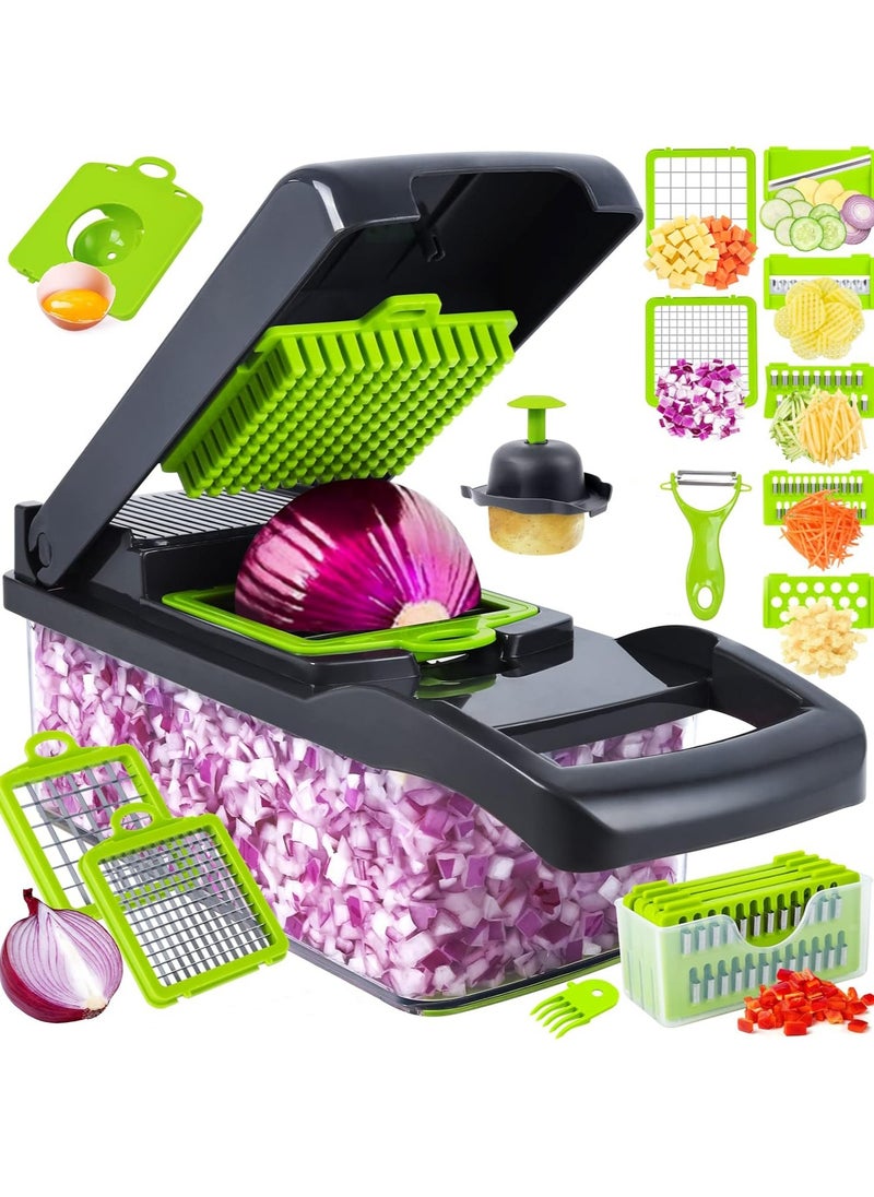 Xkimos - Vegetable Chopper 16 in 1 Slicer Multi-Function Adjustable Kitchen Vegetable Slicer Dicer - Dark Gray - Image 1