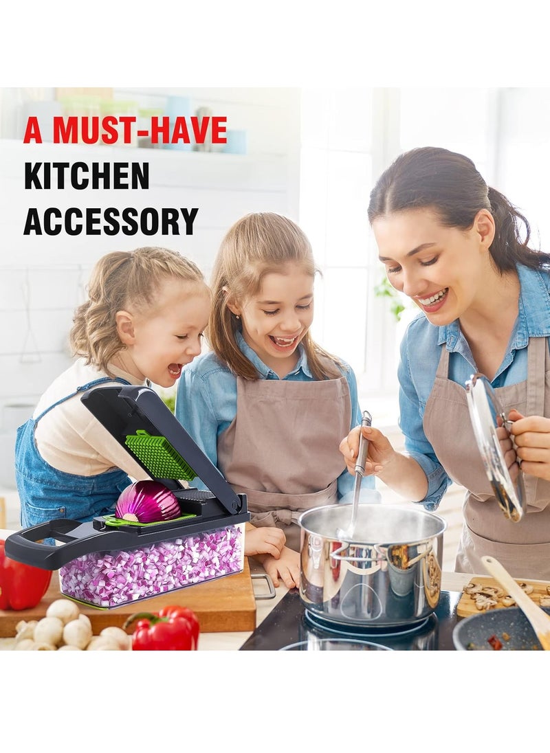 Xkimos - Vegetable Chopper 16 in 1 Slicer Multi-Function Adjustable Kitchen Vegetable Slicer Dicer - Dark Gray - Image 1