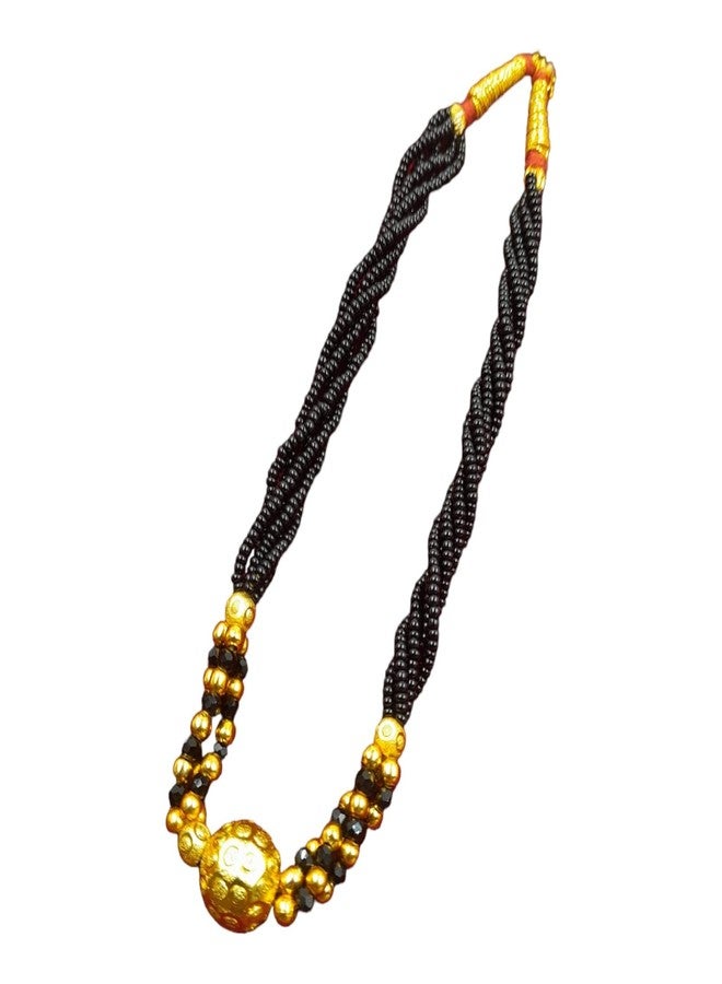 Swaroop Designer Kolhapuri Thushi Short Mangalsutra Black Beaded Gold Plated (Akasaheb Mangalsutra) - Image 1