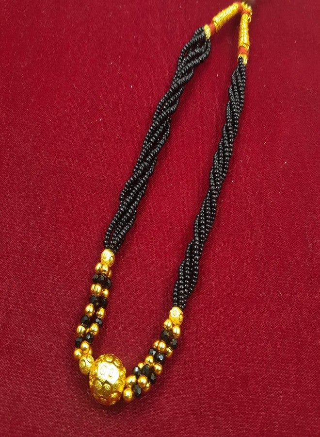 Swaroop Designer Kolhapuri Thushi Short Mangalsutra Black Beaded Gold Plated (Akasaheb Mangalsutra) - Image 2