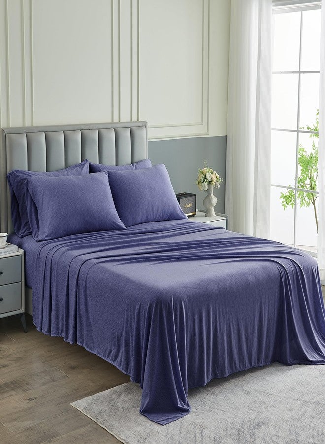 Pure Bedding Bed Sheets - Queen Sheet Set [6-Piece, Heather Navy] - Hotel Luxury 1800 Brushed Microfiber - Soft and Breathable - Deep Pocket Fitted Sheet, Flat Sheet, Pillow Cases - Image 1