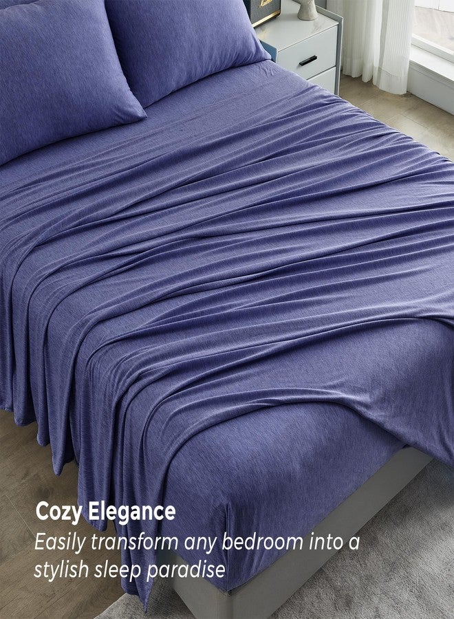 Pure Bedding Bed Sheets - Queen Sheet Set [6-Piece, Heather Navy] - Hotel Luxury 1800 Brushed Microfiber - Soft and Breathable - Deep Pocket Fitted Sheet, Flat Sheet, Pillow Cases - Image 3
