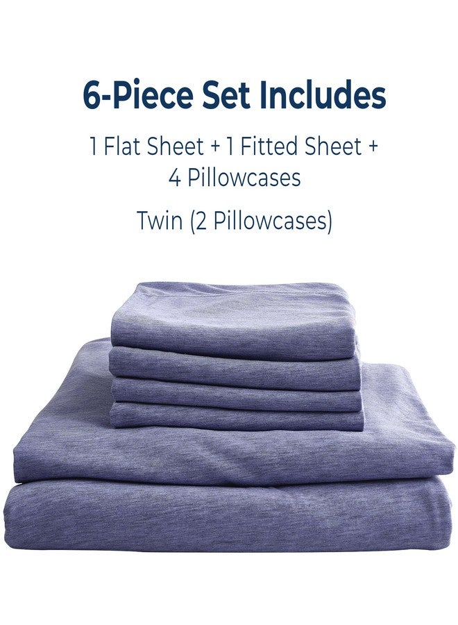 Pure Bedding Bed Sheets - Queen Sheet Set [6-Piece, Heather Navy] - Hotel Luxury 1800 Brushed Microfiber - Soft and Breathable - Deep Pocket Fitted Sheet, Flat Sheet, Pillow Cases - Image 2