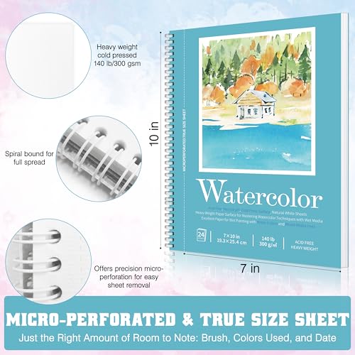Sadoup Watercolor Paper Pad, Watercolor Sketchbook 7" x10” 140lb/300gsm, Spiral Bound Water Color Pad Journal and Sketchbook for Adults & Kids, Markers and Art Journaling - Image 2
