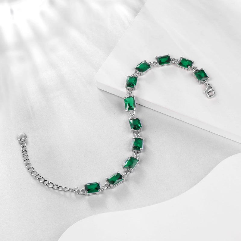 Juwaliy 18K White Gold Plated Tennis Bracelets for Women,May Birthstone Bracelet Green Emerald Jewelry Birthday Mother's Day Gifts for Mom/Grandma - Image 3