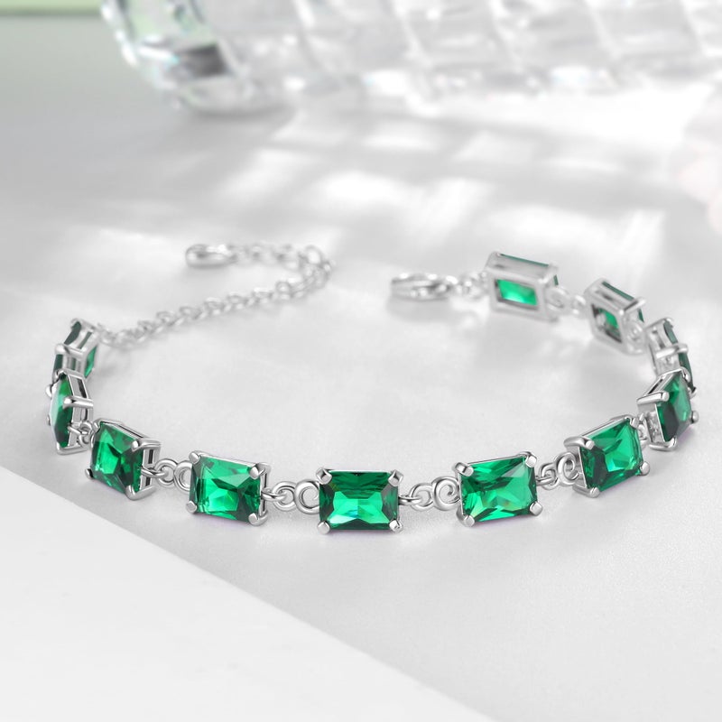 Juwaliy 18K White Gold Plated Tennis Bracelets for Women,May Birthstone Bracelet Green Emerald Jewelry Birthday Mother's Day Gifts for Mom/Grandma - Image 2