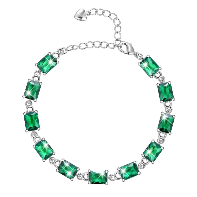 Juwaliy 18K White Gold Plated Tennis Bracelets for Women,May Birthstone Bracelet Green Emerald Jewelry Birthday Mother's Day Gifts for Mom/Grandma - Image 1