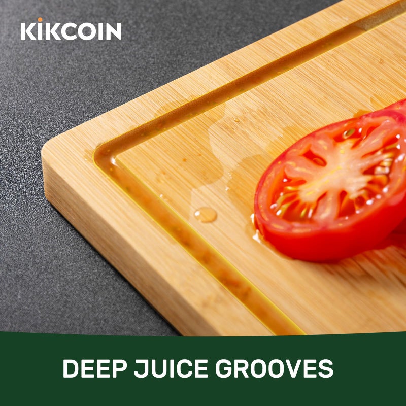 Kikcoin Bamboo Cutting Boards for Kitchen, Extra Large Wood Cutting Board with Deep Juice Groove and Handle Heavy Duty Chopping board, Kikcoin, 17.6" x 12" - Image 3