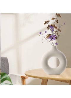 The Mug factory Round Ceramic Decorative Vase White Modern Nordic Ring Shape  - Image 5