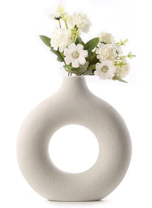 The Mug factory Round Ceramic Decorative Vase White Modern Nordic Ring Shape  - Image 1
