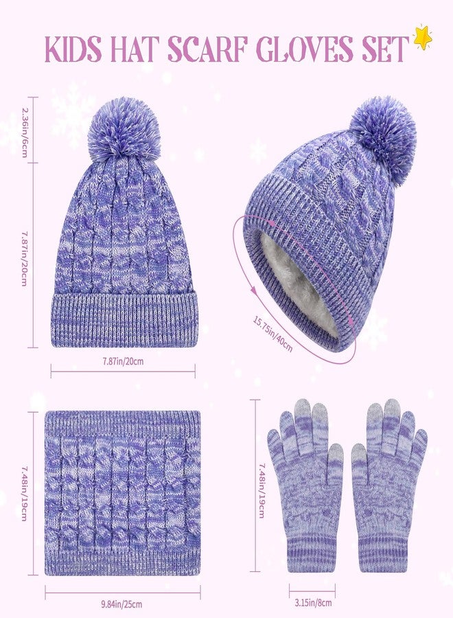 Beurlike Kids Winter Hat Gloves Scarf Set Warm Fleece Beanie with Pom Knit Neck Warmer Mittens for Boys Girls Ages 3-8（Purple） - Image 2