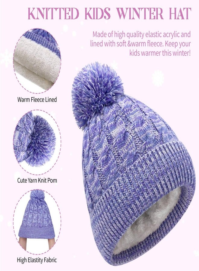 Beurlike Kids Winter Hat Gloves Scarf Set Warm Fleece Beanie with Pom Knit Neck Warmer Mittens for Boys Girls Ages 3-8（Purple） - Image 3