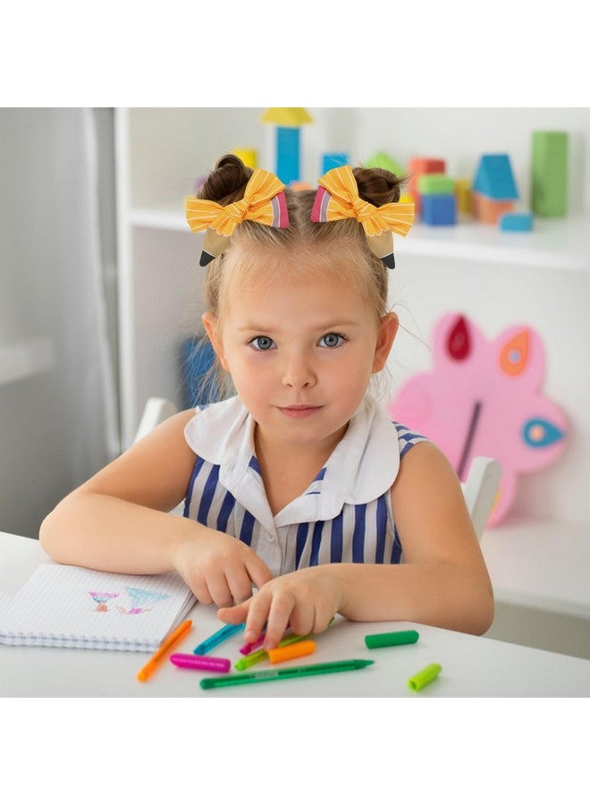DIUEWOW 2PCS Back to School Hair Bows Clips The Hand Painted Yellow Pencil Hair Clips with Stripe Design Hairgrips for First Day of School Welcome to School Students Hair Accessories(Small) - Image 5