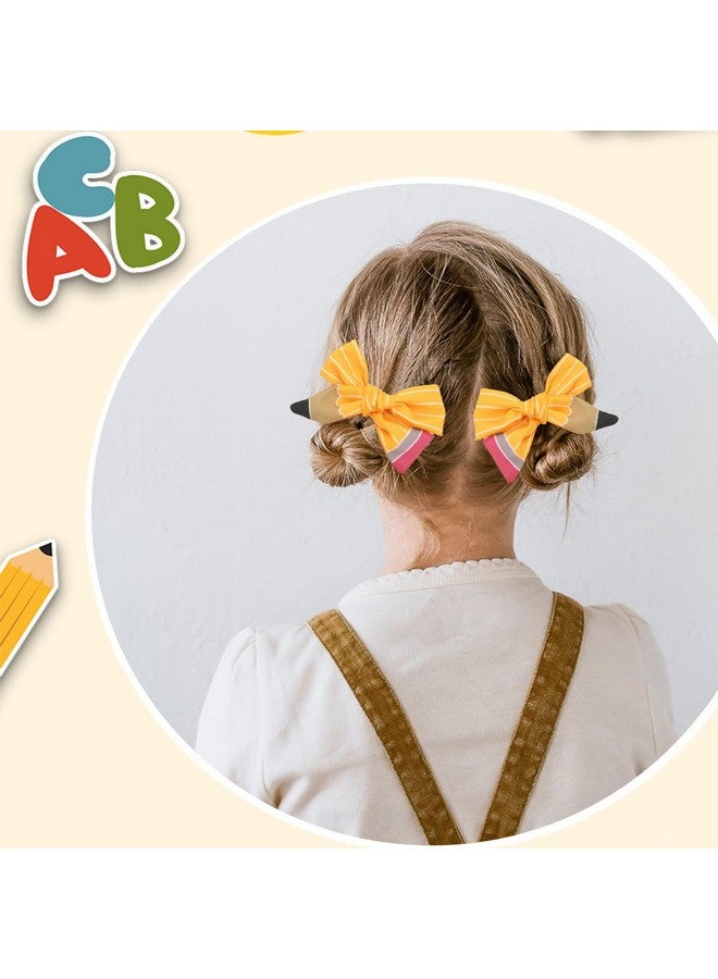 DIUEWOW 2PCS Back to School Hair Bows Clips The Hand Painted Yellow Pencil Hair Clips with Stripe Design Hairgrips for First Day of School Welcome to School Students Hair Accessories(Small) - Image 4