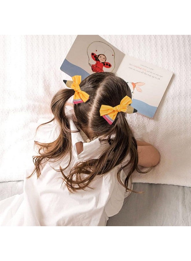 DIUEWOW 2PCS Back to School Hair Bows Clips The Hand Painted Yellow Pencil Hair Clips with Stripe Design Hairgrips for First Day of School Welcome to School Students Hair Accessories(Small) - Image 3