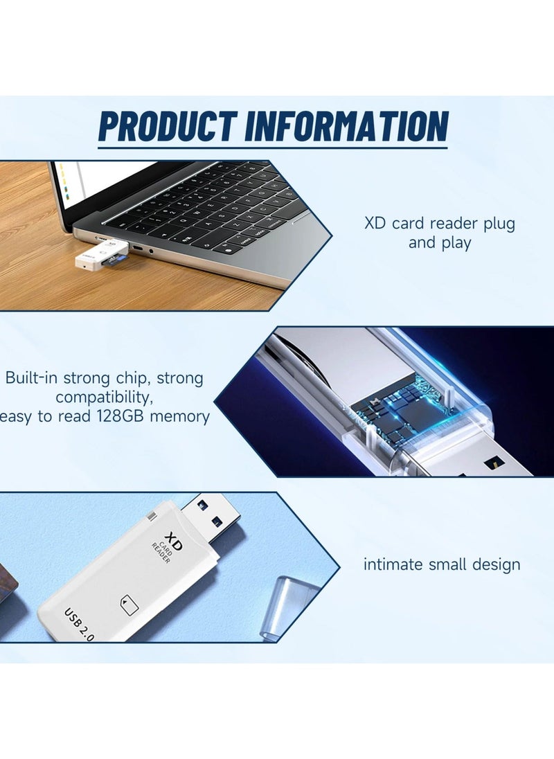 High Speed xD Memory Card Reader Supports Olympus and Fuji XD Picture Card, Portable Compact Flash Card Reader Plug & Play Quick Card Reading (White)