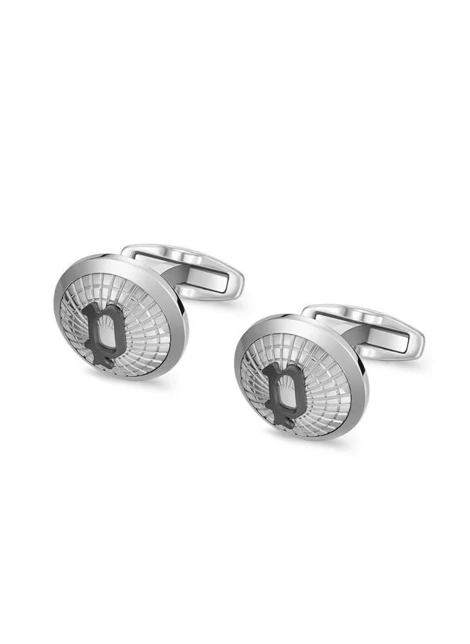 بوليس Police Decode Cufflinks - Netted Design with Ion-Plated Grey 'P' Logo - Men's Distinctive Stainless Steel Accessories