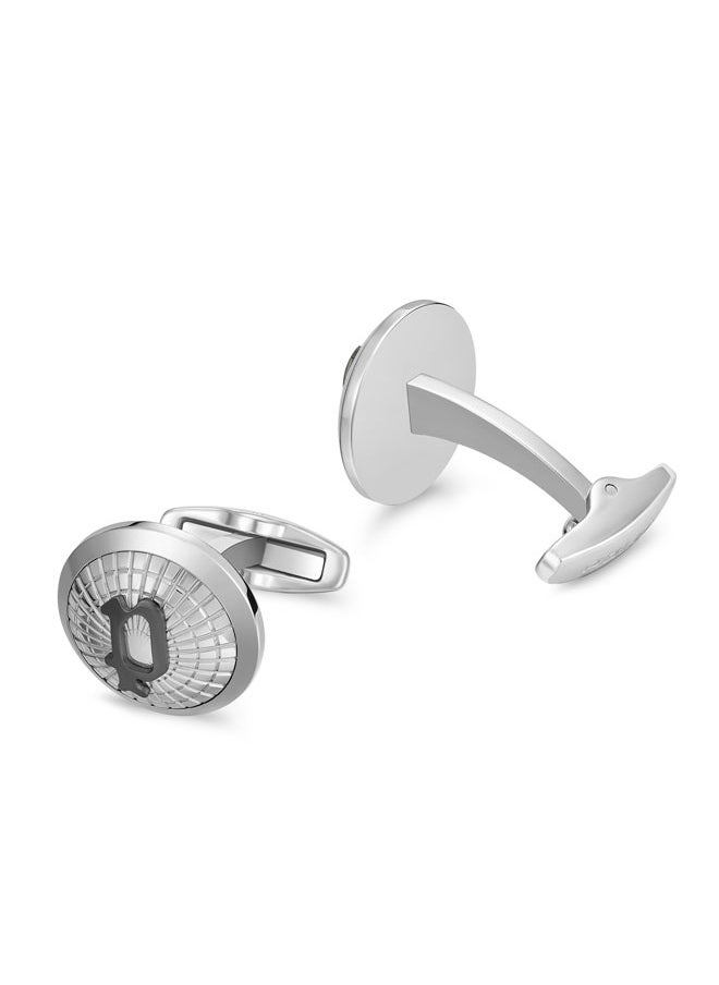 POLICE Decode Cufflinks for Men Netted Design with Silver and Grey 'P' Logo  - Image 3