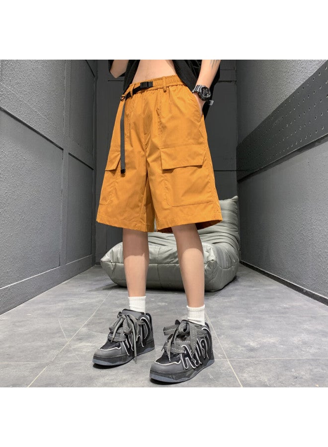 Homlean American-style Work Shorts Men's Spring And Summer Loose Wide-leg Breathable Comfortable Large Pocket Five-point Pants Ht17 Orange Yellow 4XL - Image 1