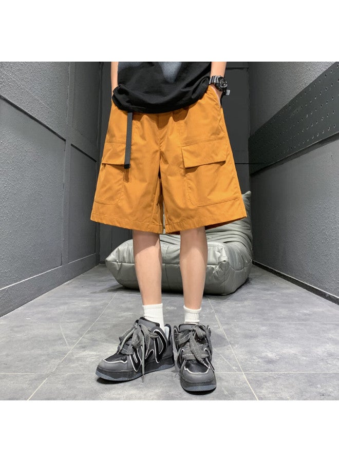 Homlean American-style Work Shorts Men's Spring And Summer Loose Wide-leg Breathable Comfortable Large Pocket Five-point Pants Ht17 Orange Yellow 4XL - Image 4