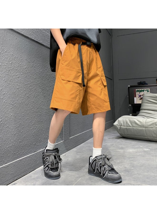 Homlean American-style Work Shorts Men's Spring And Summer Loose Wide-leg Breathable Comfortable Large Pocket Five-point Pants Ht17 Orange Yellow 4XL - Image 5