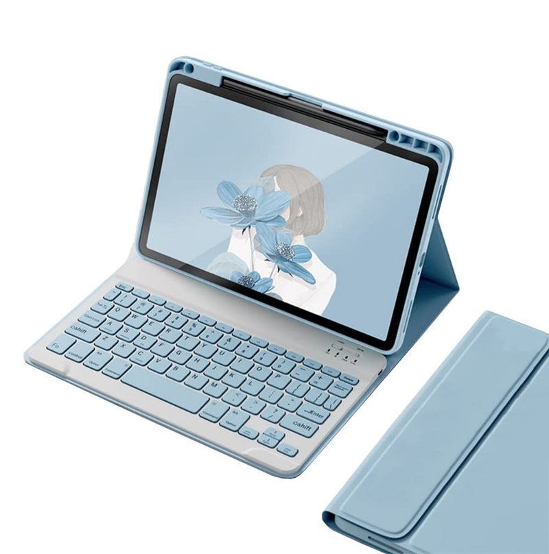 kaitesi Keyboard Case for iPad 9th 8th 7th Generation 10.2/ Air 3rd Gen Pro 10.5, Magnetically Detachable Bluetooth Color Keyboard Smart Folio Cover (Misty Blue) - Image 1