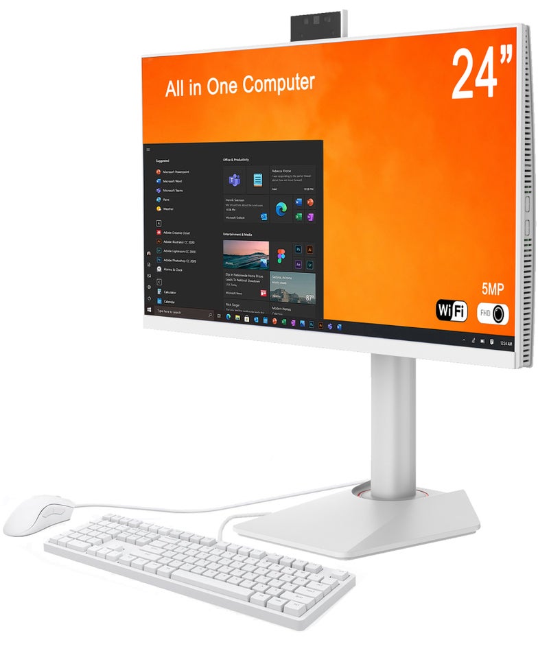 كمبيوتر متكامل، كمبيوتر مكتبي متكامل بشاشة 24 بوصة، مزود بمعالج Intel Core i5-3380M، وذاكرة وصول عشوائي 8 جيجابايت DDR3، وقرص تخزين SSD بسعة 256 جيجابايت، وشاشة بدقة 1920 × 1080 بكسل، وكاميرا مخفية قابلة للسحب بدقة 5 ميجابكسل، ولوحة مفاتيح سلكية باللغة العربية، وفأرة سلكية. الإنجليزية/العربية white - Image 1