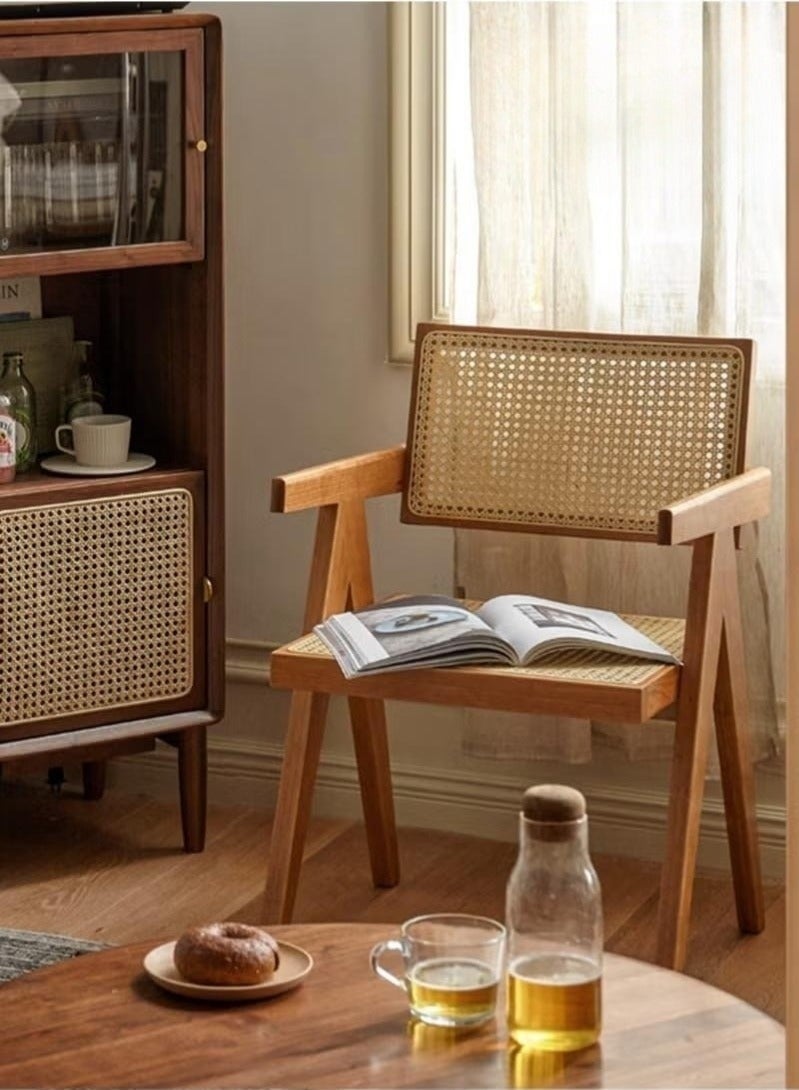 والالا كرسي شاندغار العتيق مع مقعد وظهر من الخيزران لغرفة الطعام وغرفة المعيشة والمكتب المنزلي والمقهى، باللون البني المحمر - Image 1