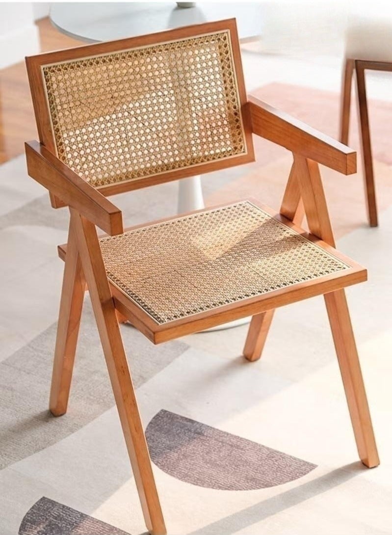 والالا كرسي شاندغار العتيق مع مقعد وظهر من الخيزران لغرفة الطعام وغرفة المعيشة والمكتب المنزلي والمقهى، باللون البني المحمر - Image 2