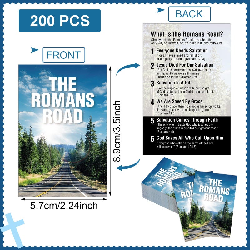 Noveread 200 Pcs Gospel Tract Card Salvation Cards Pocket Holy Postcard Prayer Postcards Christian Inspirational Bible Verses Bookmark for Christian Gift(the Romans Road) - Image 2