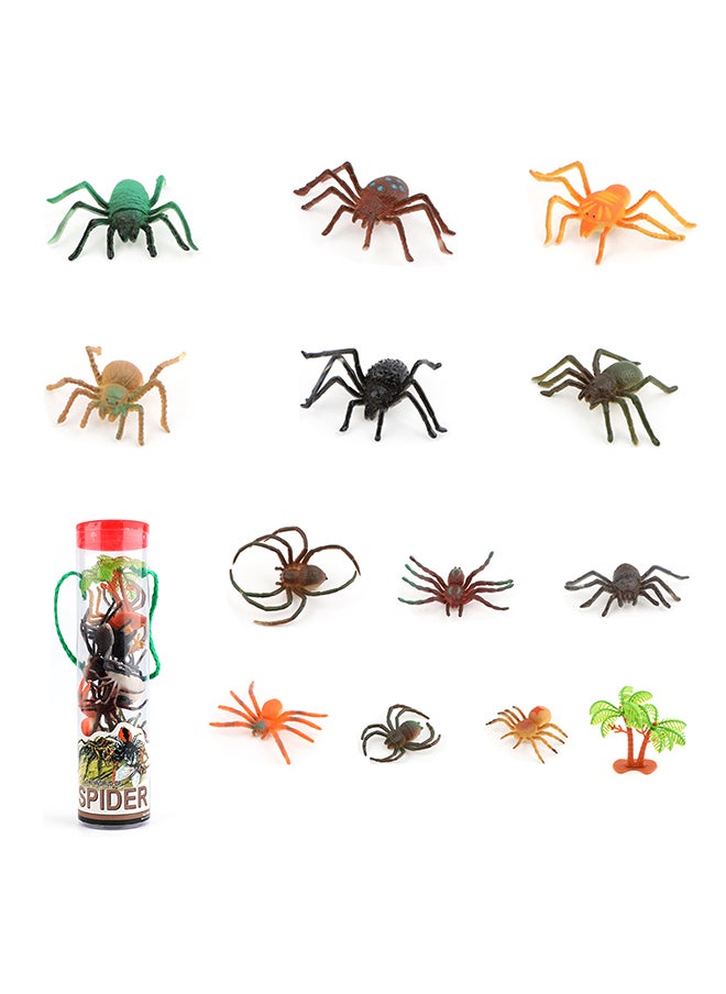 Galaxy Toys - Galaxy Creepy Crawly Spider Set - 13 Pieces | Realistic Spider Figures with Palm Tree Accessory in Portable Container - Image 1